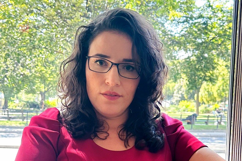 Emma Tsurkov being interviewed by The Associated Press in Washington, discussing her sister Elizabeth Tsurkov, a missing Russian-Israeli academic.