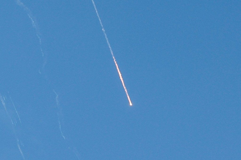 Missiles launched from Iran towards Israel are seen from Tubas, in the Israeli-occupied West Bank, June 22, 2025.