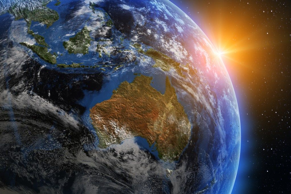 Sunrise over Australia and surrounding islands.