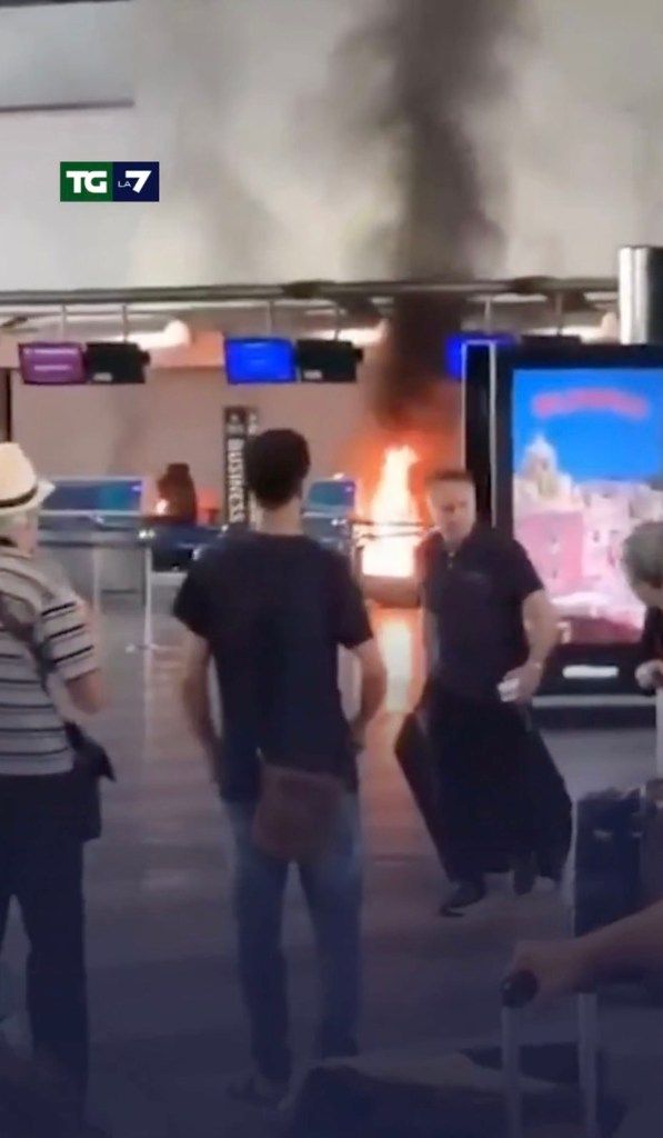 Fire at Milan Malpensa Airport check-in desk.