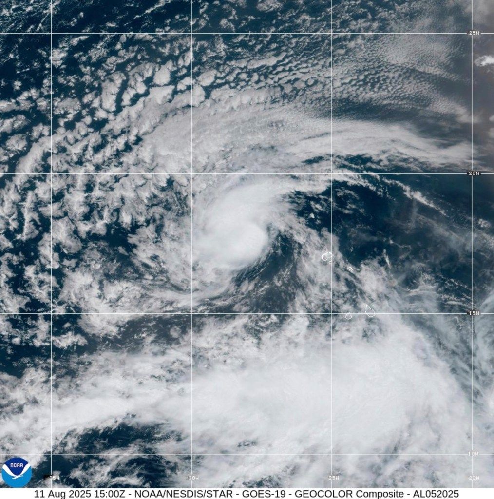 Satellite image of Tropical Storm Erin.