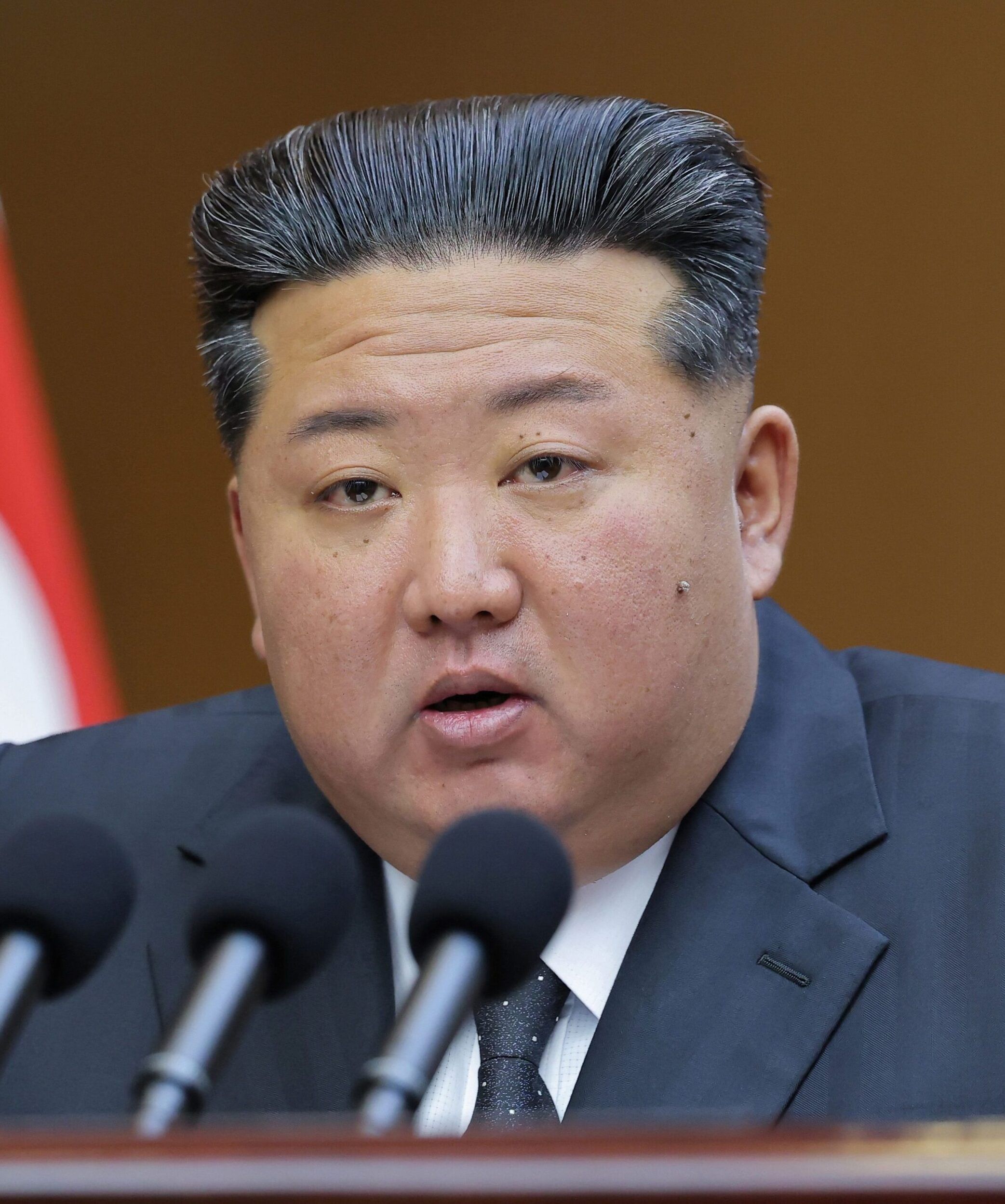 Kim Jong-un speaking at the Supreme People's Assembly in Pyongyang.