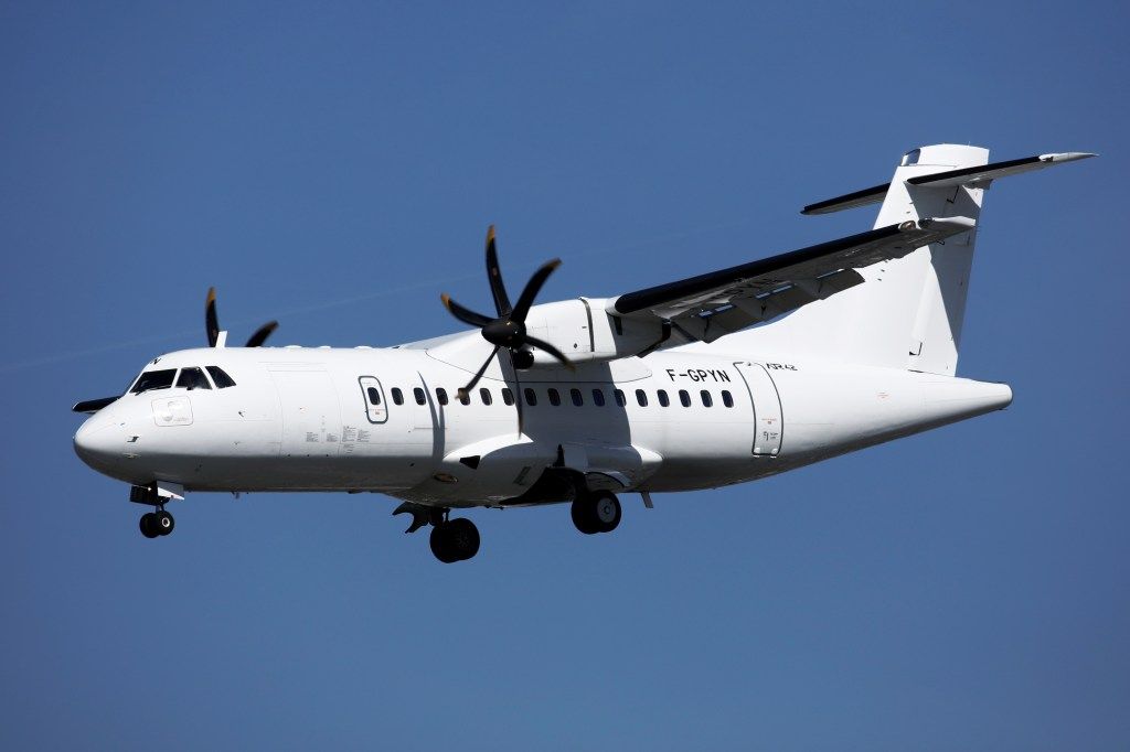 An ATR 42-500 aircraft, operated by Chalair Aviation, lands at Orly Airport near Paris.