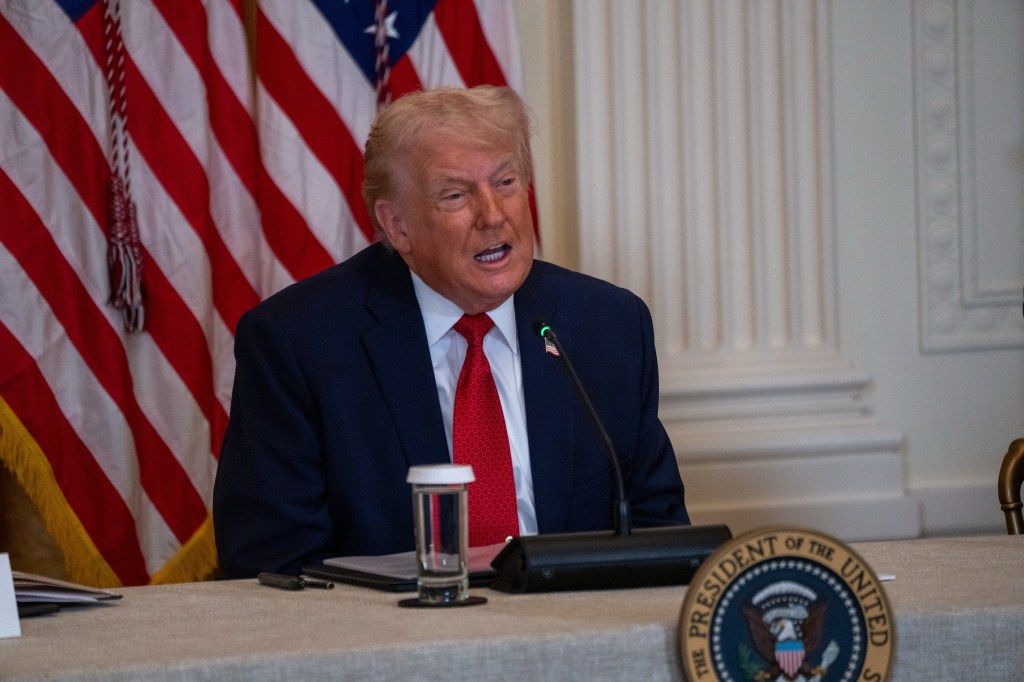Donald Trump speaking during a rural health investment roundtable at the White House.