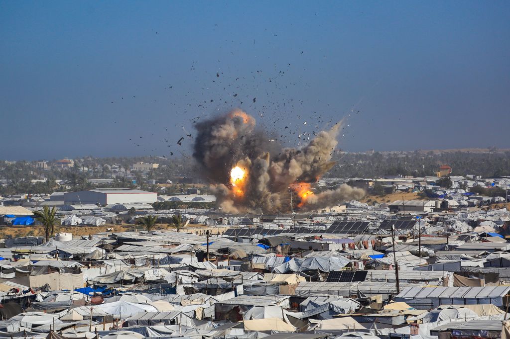 Explosion from an Israeli airstrike on the Ghaith displaced persons
</p>
<a class=