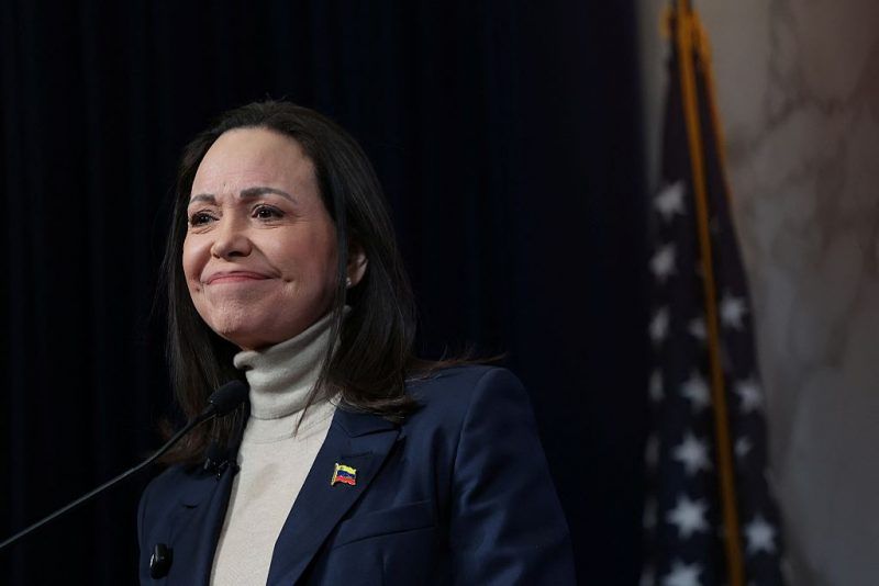 Venezuelan opposition leader and Nobel Peace Prize winner Maria Corina Machado speaks during a news conference at the Heritage Foundation headquarters in Washington, DC on January 16, 2026. Venezuelan opposition leader Maria Corina Machado said on January 15, she 