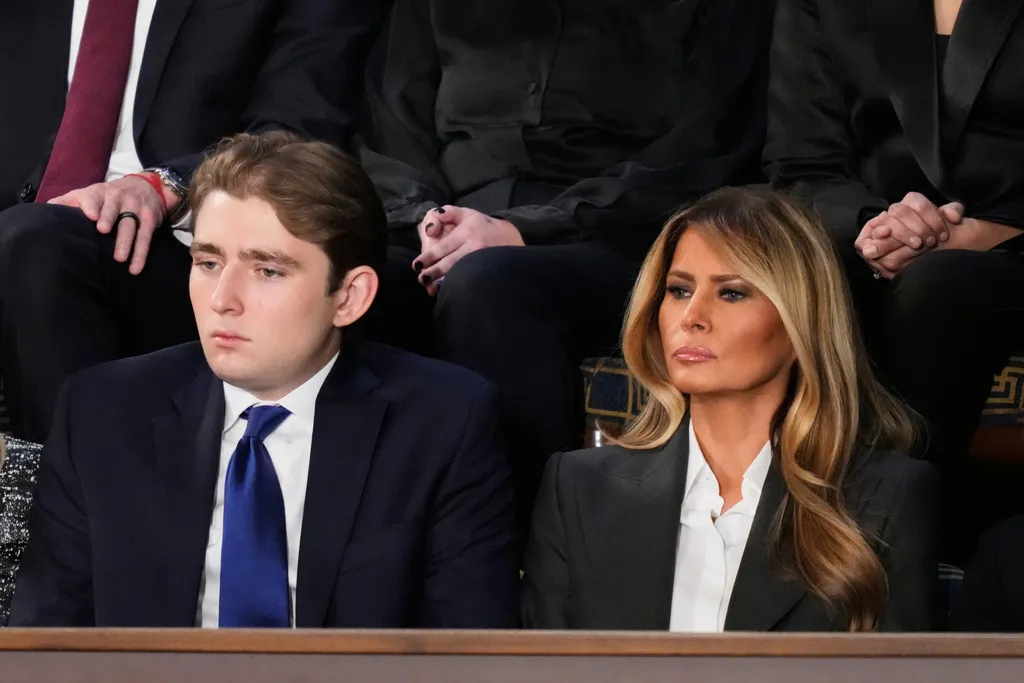 Barron Trump sits next to his mother, Melania Trump, at the State of the Union.
