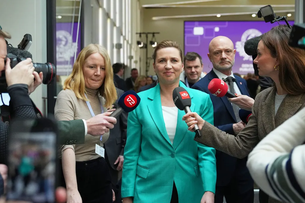 Mette Frederiksen speaks to the press