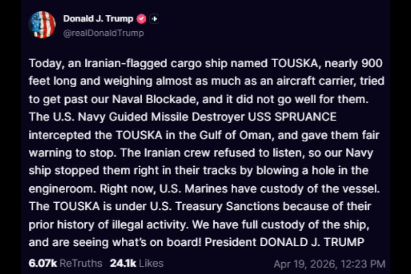 President Donald Trump Truth Social post