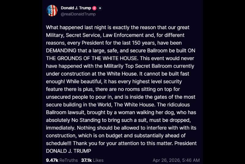 President Donald Trump Truth Social post