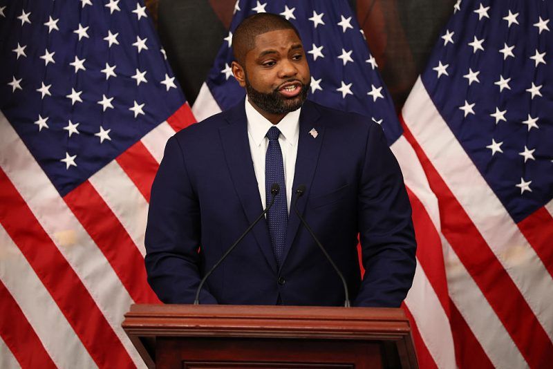 WASHINGTON, DC - FEBRUARY 12: Rep. Byron Donalds (R-FL) speaks in the Rayburn Reception Room&nbsp;after formally unveiling the Frederick Douglass Press Gallery in the US Capitol on February 12, 2026 in Washington, DC. Rep. Donalds (R-FL), alongside House Speaker Mike Johnson (R-LA) and Rep. Burgess Owens (R-UT) gave remarks celebrating the passage of House Resolution 137, which formally dedicated the House Press Gallery after Frederick Douglass. Douglass was the first Black reporter allowed into the Capitol press galleries. (Photo by Michael M. Santiago/Getty Images)