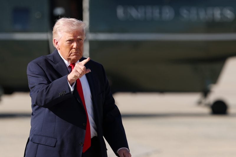 JOINT BASE ANDREWS, MARYLAND - APRIL 11: U.S. President Donald Trump walks to Air Force One on April 11, 2026 at Joint Base Andrews, Maryland. President Trump is traveling to Florida. (Photo by Tasos Katopodis/Getty Images)