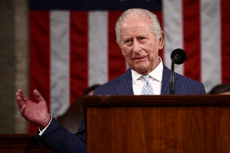 WASHINGTON, DC - APRIL 28: Britain's King Charles III addresses a Joint Meeting of Congress at the U.S. Capitol during day two of the State Visit of King Charles III and Queen Camilla to the United States of America on April 28, 2026 in Washington, DC. In his first visit to the U.S. as the British monarch, King Charles III is addressing Congress as part of a multi-day trip to the nation's capital, New York City, and Virginia celebrating the United States of America's 250th anniversary of its independence. (Photo by Henry Nicholls - Pool/Getty Images)