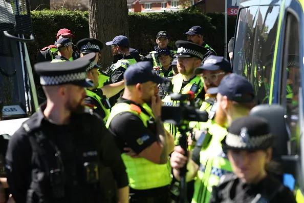 Police at religious compound in Crewe, England, April 29, 2026.