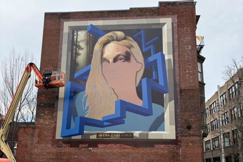 Unfinished mural of Ukrainian refugee Iryna Zarutska in Providence, Rhode Island, shared by painter Ian Gaudreau on Tuesday, March 31, 2026. (via: Ian Gaudreau; X)