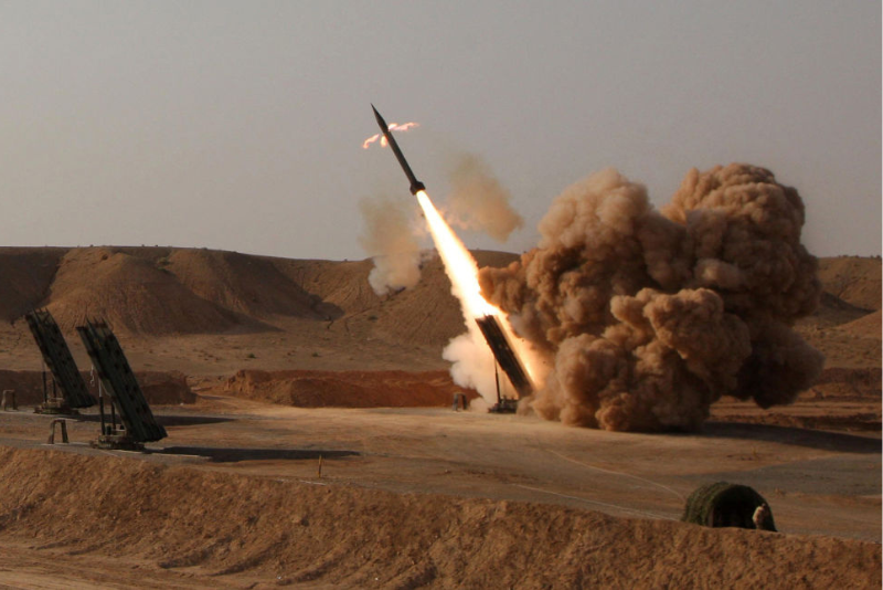 Ballistic missile Zelzal is launched during the second day of military exercises, codenamed Great Prophet-6, for Iran's elite Revolutionary Guards at an undisclosed location on June 28, 2011. AFP PHOTO/FARS NEWS/MOHAMMAD HASANZADEH (Photo by MOHAMMAD HASANZADEH / FARS NEWS / AFP) (Photo by MOHAMMAD HASANZADEH/FARS NEWS/AFP via Getty Images)