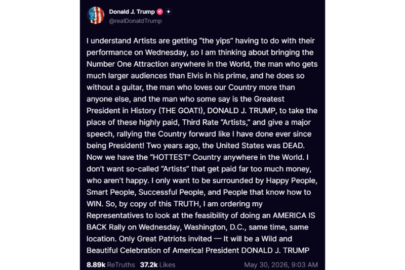 President Donald Trump Truth Social post