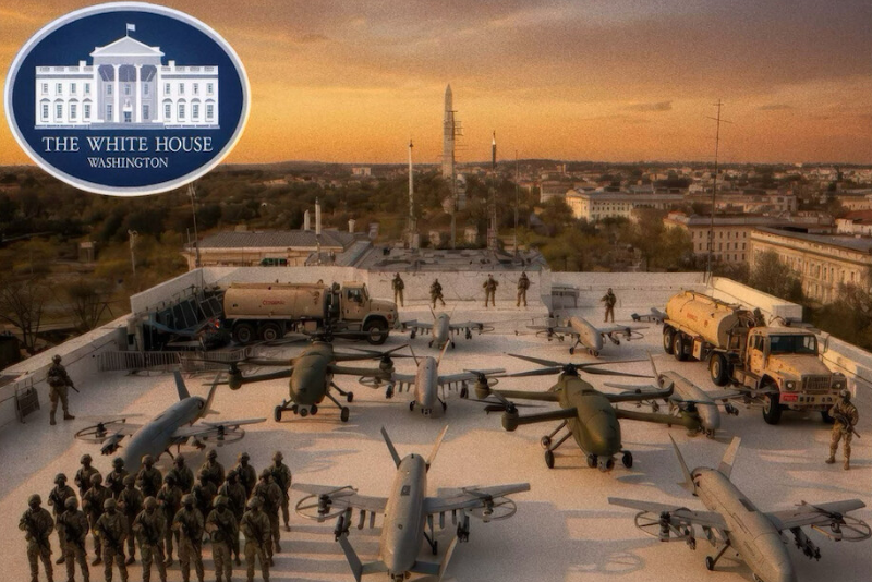 Rendering of a proposed drone port to be included in the construction of the planned White House ballroom. (Image via President Donald Trump's Truth Social post)