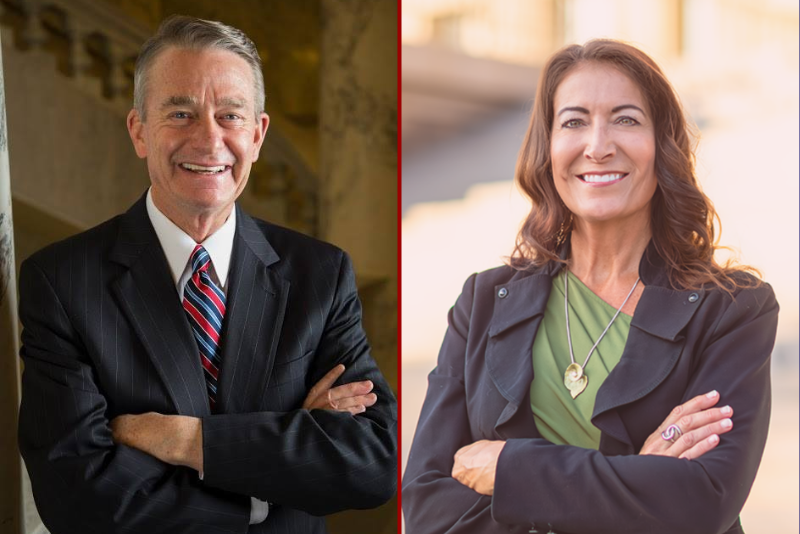 (L) Idaho Governor Brad Little (via: gov.idaho.gov) / (R) Terri Pickens (via: terriforidaho.com)
