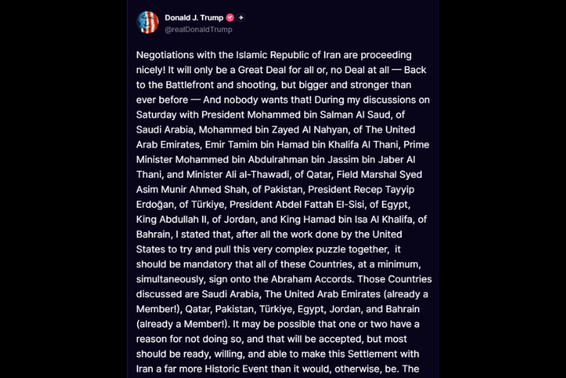 President Donald Trump Truth Social post