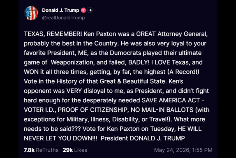 President Donald Trump Truth Social post