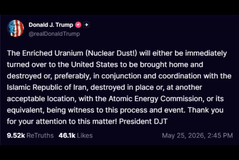 President Donald Trump Truth Social post