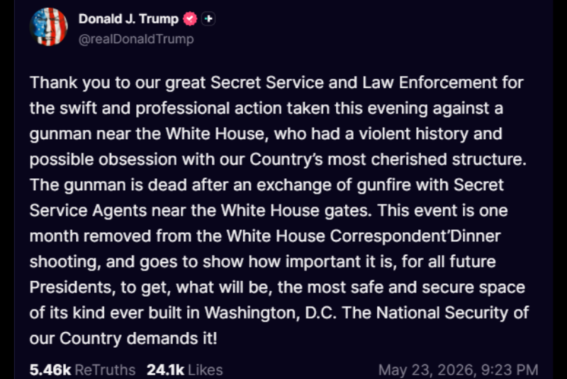 President Donald Trump Truth Social post