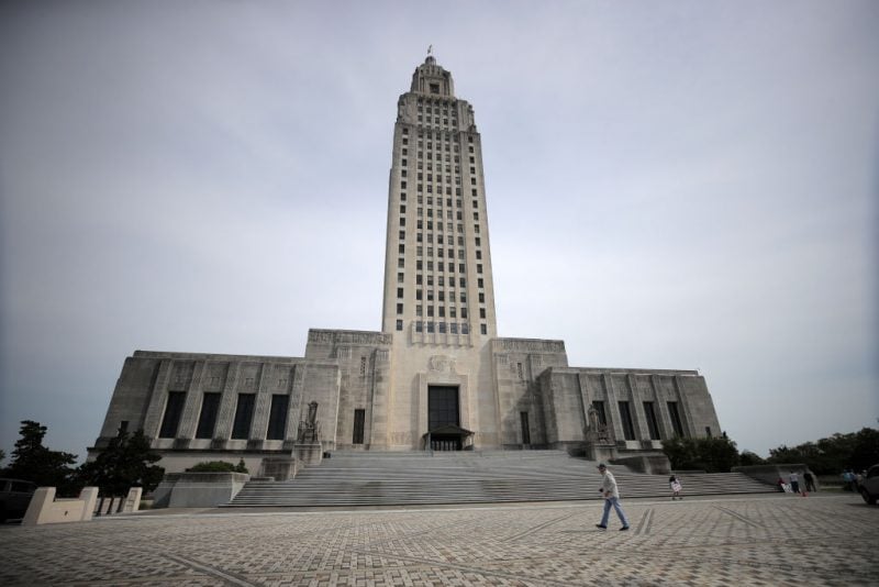 BATON ROUGE, LOUISIANA - APRIL 17: A general view of the Louisiana State Capitol prior to a rally against Louisiana's stay-at-home order and economic shutdown on April 17, 2020 in Baton Rouge, Louisiana. Governor John Bell Edwards has said Louisiana’s high rate of infections and deaths does not position the state to quickly open back up. (Photo by Chris Graythen/Getty Images)