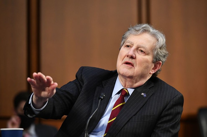 Senator John Kennedy, R-LA, speaks as FBI Director Christopher Wray testifies before the Senate Judiciary Committee on the January 6th insurrection, in the Hart Senate Office Building on Capitol Hill in Washington, DC on March 2, 2021. (Photo by MANDEL NGAN / POOL / AFP) (Photo by MANDEL NGAN/POOL/AFP via Getty Images)