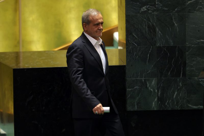 NEW YORK, NEW YORK - SEPTEMBER 24: President of Iran Masoud Pezeshkian walks to the podium to address the United Nations General Assembly (UNGA) at the United Nations headquarters on September 24, 2025 in New York City. World leaders convened for the 80th Session of UNGA, with this year’s theme for the annual global meeting being “Better together: 80 years and more for peace, development and human rights.” (Photo by Spencer Platt/Getty Images)