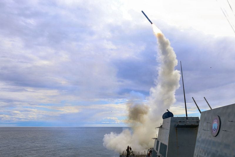 AT SEA, UNSPECIFIED - MARCH 1: (EDITOR'S NOTE: This Handout image was provided by a third-party organization and may not adhere to Getty Images' editorial policy.) In this U.S. Navy released handout, Arleigh Burke-class guided-missile destroyer USS Thomas Hudner (DDG 116) fires a Tomahawk land attack missile in support of Operation Epic Fury, on March 1, 2026 at Sea. Iran's Supreme Leader, Ayatollah Ali Khamenei, was confirmed killed after the United States and Israel launched a joint attack on Iran on February 28. Iran retaliated by firing waves of missiles and drones at Israel, and targeting U.S. allies in the region. (Photo by U.S. Navy via Getty Images)