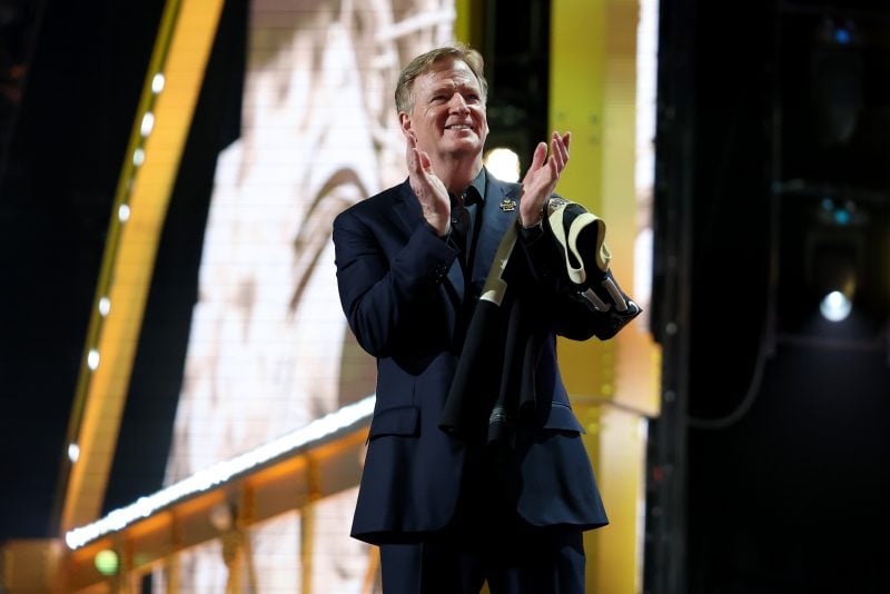 PITTSBURGH, PENNSYLVANIA - APRIL 23: NFL Commissioner Roger Goodell looks on during Round One of the 2026 NFL Draft at Acrisure Stadium on April 23, 2026 in Pittsburgh, Pennsylvania. (Photo by Emilee Chinn/Getty Images)