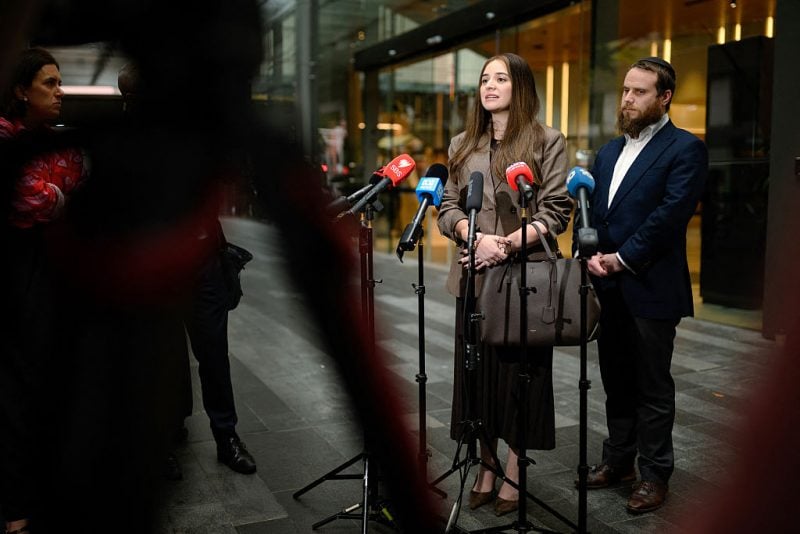 Sheina Gutnick, whose father was killed in a mass shooting at Bondi Beach, speaks to the media after the first hearing block of the Royal Commission on Antisemitism and Social Cohesion&nbsp;in Sydney on May 4, 2026. An Australian inquiry opened public hearings on May 4 into an antisemitic shooting that killed 15 people at a Jewish festival on Sydney's Bondi Beach. (Photo by GEORGE CHAN / AFP via Getty Images)