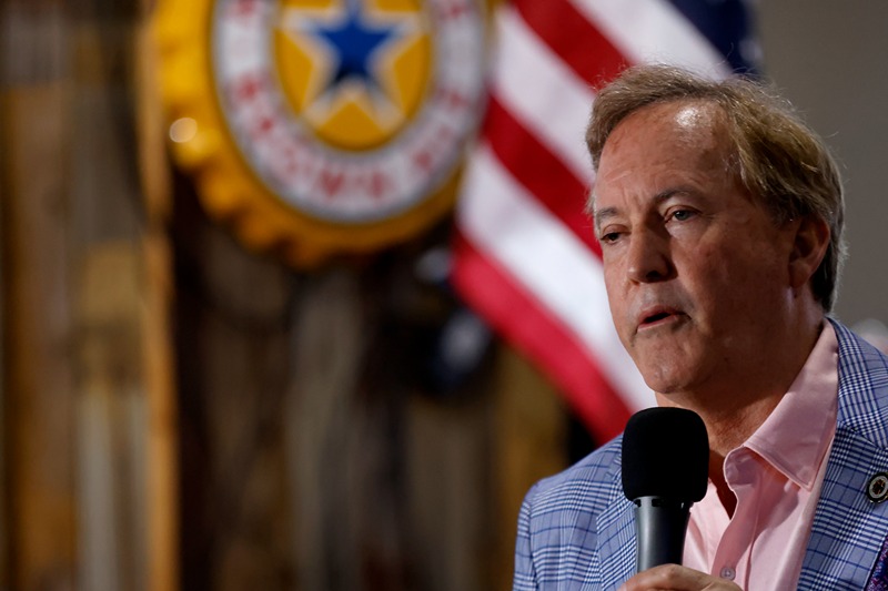 LITTLE ELM, TEXAS - MAY 15: Republican US Senate candidate Ken Paxton speaks to supporters at a campaign stop on May 15, 2026 in Little Elm, Texas. Paxton and incumbent John Cornyn are set for a run off later in May. (Photo by Ron Jenkins/Getty Images)