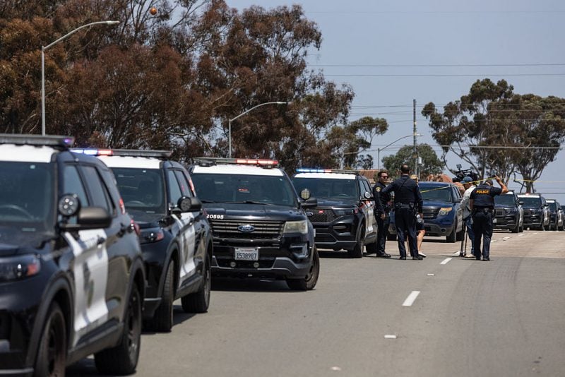 Police respond to a reported active shooter at the Islamic Center of San Diego in San Diego, California, on May 18, 2026. (Photo by Zoë Meyers / AFP via Getty Images)