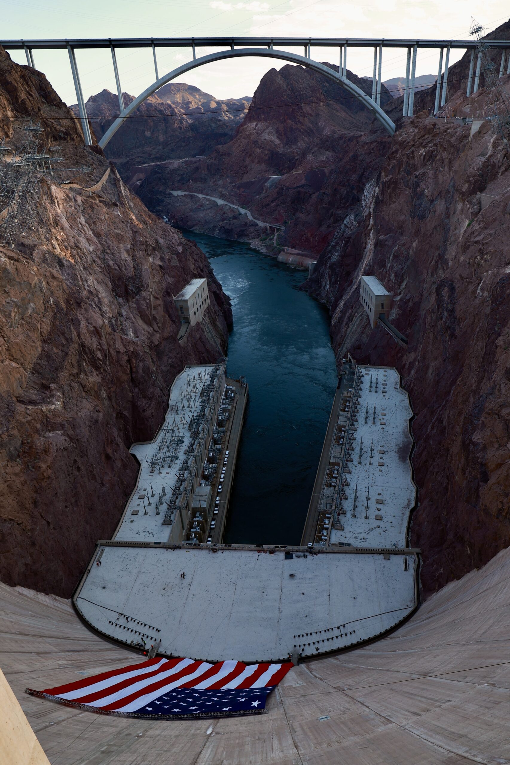 Photo of Hoover Dam light installation ahead of America 250. (Courtesy: Las Vegas Convention and Visitors Authority).