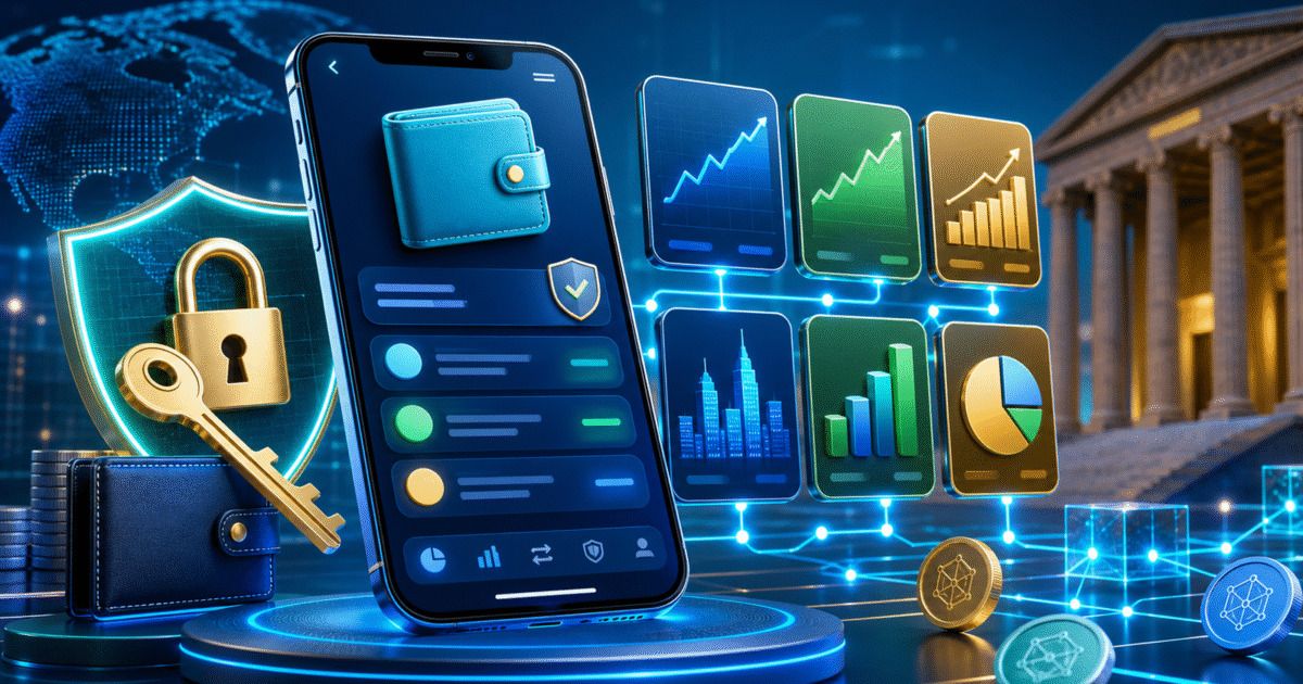 Abstract self-custodial wallet image for tokenized stocks and ETFs