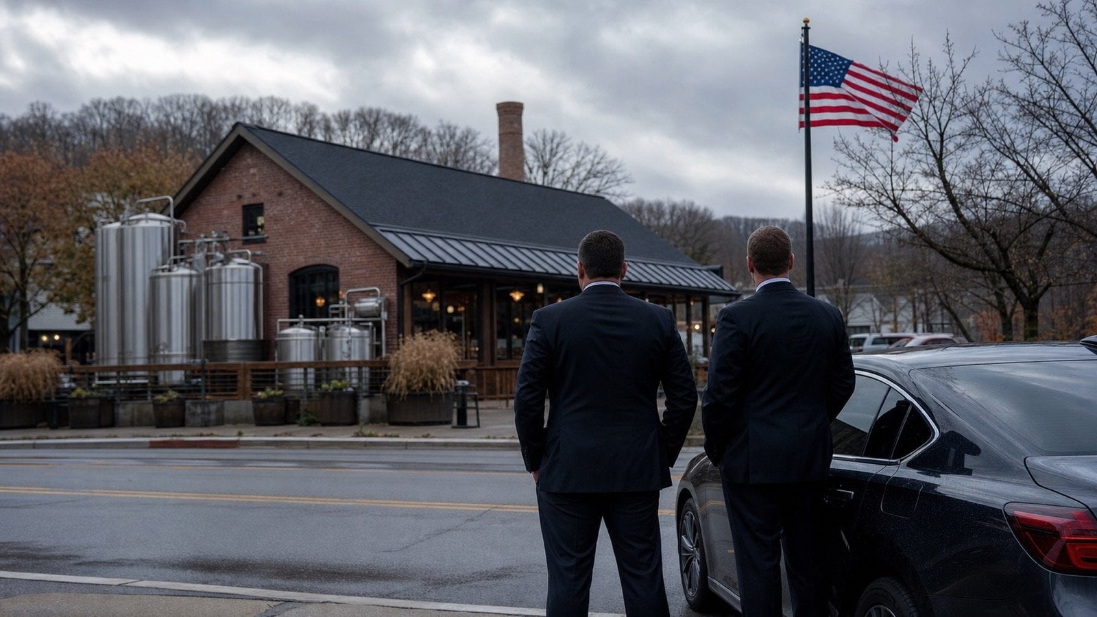 Federal agents outside a Wisconsin brewery after posts about President Trump drew law enforcement attention.