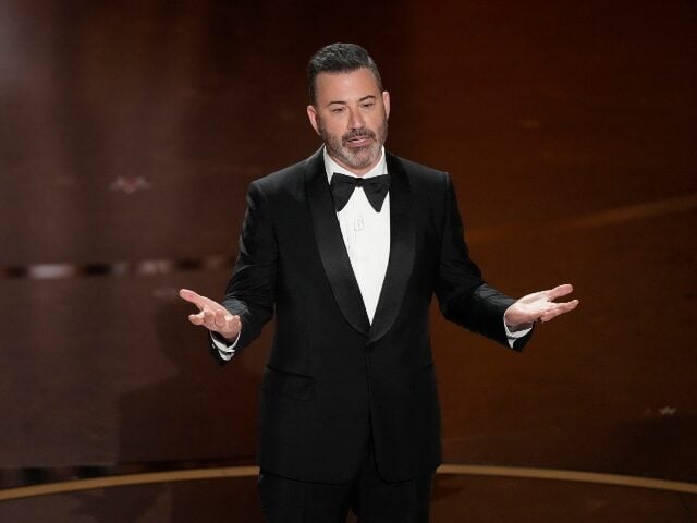 FILE - Host Jimmy Kimmel speaks during the Oscars at the Dolby Theatre in Los Angeles, Mar