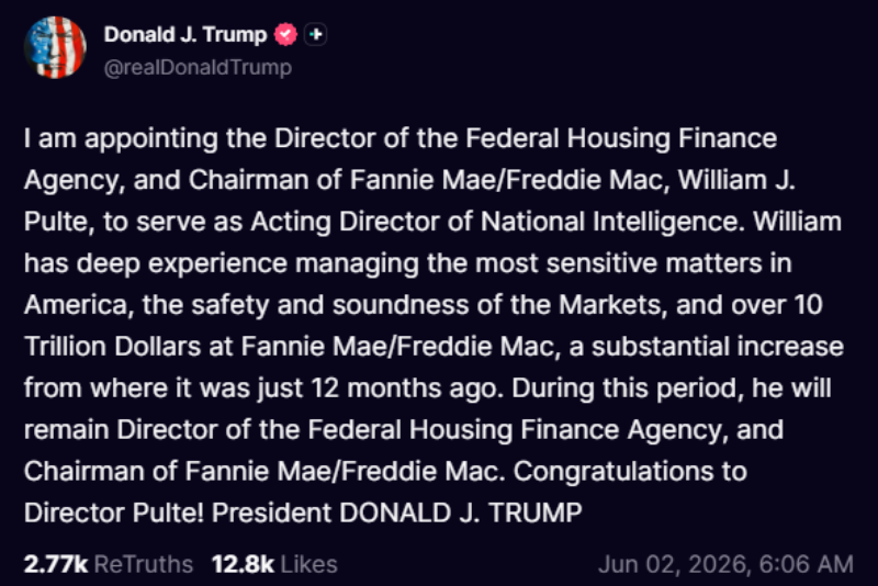 President Donald Trump Truth Social post