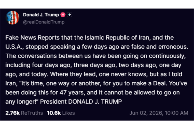 President Donald Trump Truth Social post