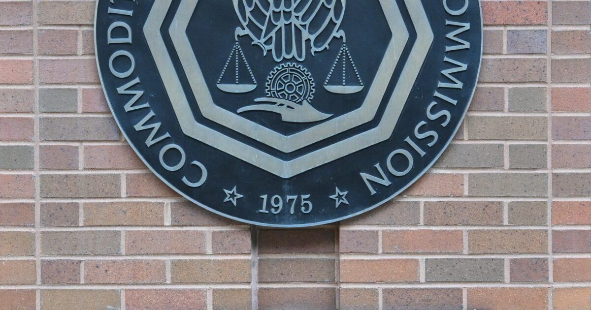 CFTC entrance sign in Washington, D.C., for a crypto data innovation story.