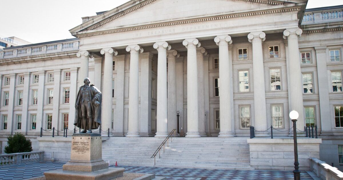 United States Treasury building in Washington, D.C. for a story about GENIUS Act stablecoin implementation.