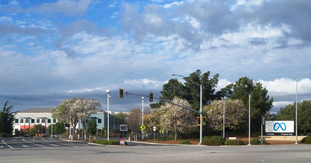 Entrance to Meta Platforms headquarters in Menlo Park for a ProCoinNews article about the Arena prediction-market app.