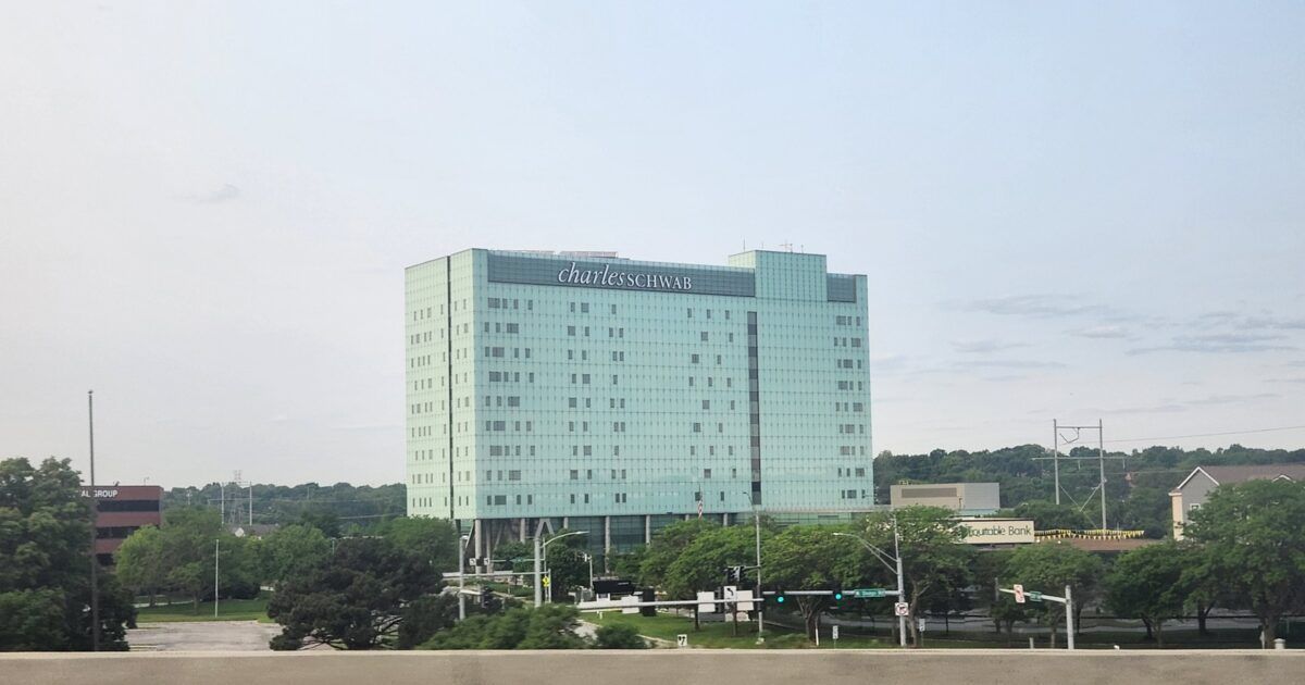 Charles Schwab building in Omaha for a ProCoinNews article about prediction-market-style S&P 500 contracts.
