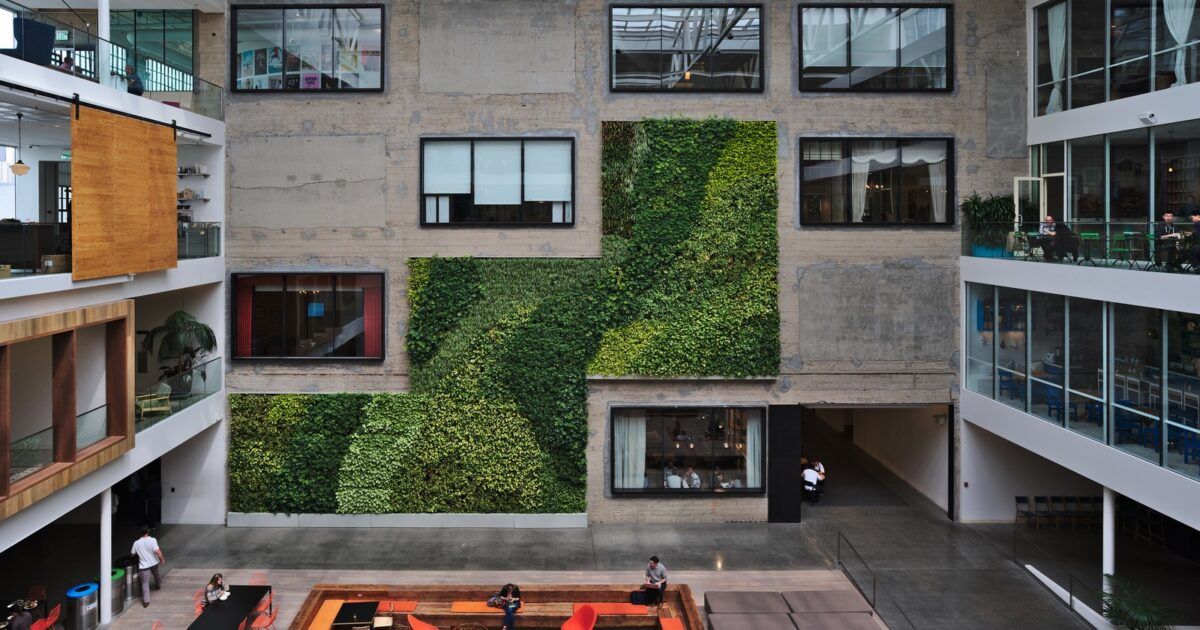 Atrium inside Airbnb headquarters in San Francisco