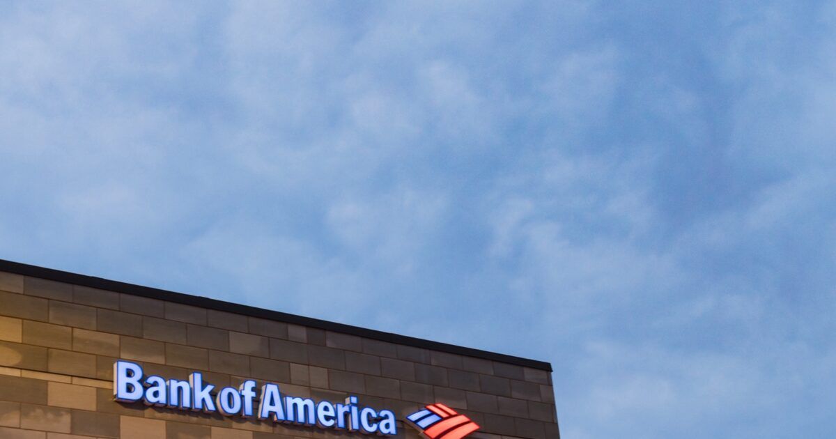 Bank of America branch sign at sunrise