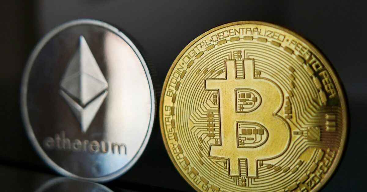 Physical Bitcoin and Ether tokens for a story about U.S. spot crypto ETF inflows.