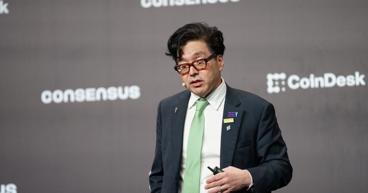 BitMine chairman Tom Lee speaking onstage at Consensus Hong Kong 2026.
