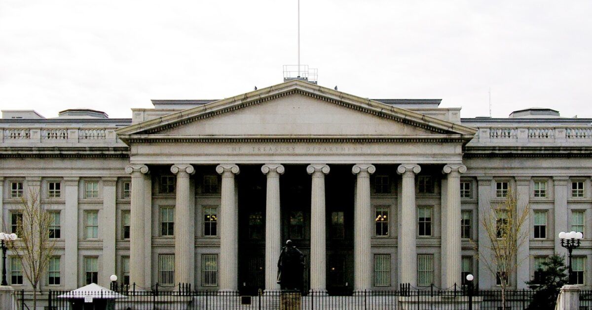 U.S. Treasury Building in Washington, D.C. for a ProCoinNews article about OFAC crypto wallet sanctions.